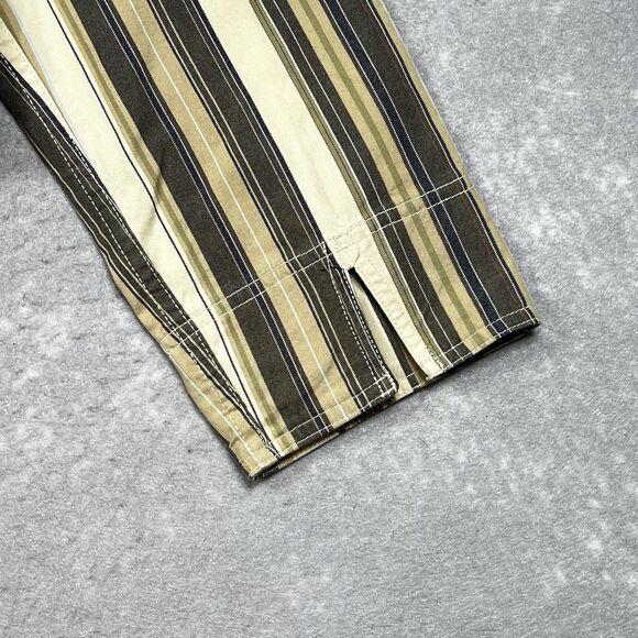 Liz Claiborne Striped Jean Jacket Large Beige Tan Gray Unlined Yoke Pockets - Picture 10 of 13